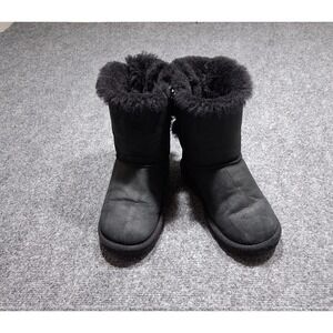 UGG Australia Girls Bailey Bow Black Suede Winter Boots Round Toe Toddler Size 3